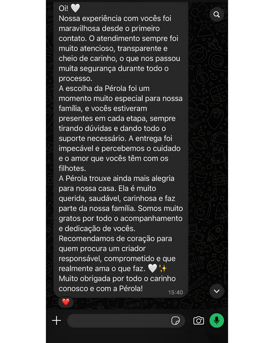 Mensagem recebida de uma família
