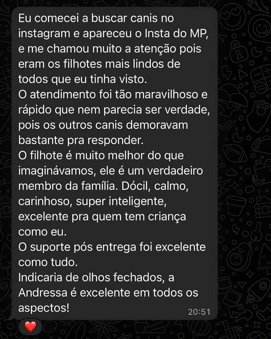 Mensagem recebida de uma família